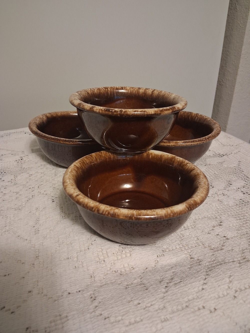 1970s Hull Brown Drip Stoneware Bowls - Set of 4